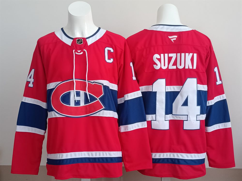 Men 2025 Montreal Canadiens #14 Suzuki Red Fanatics Home Premium NHL Jersey style 1